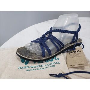 NEW - PLAKA Peacock Women's Flat Sandals US Size 8 NAVY BLUE boho hippie jesus
